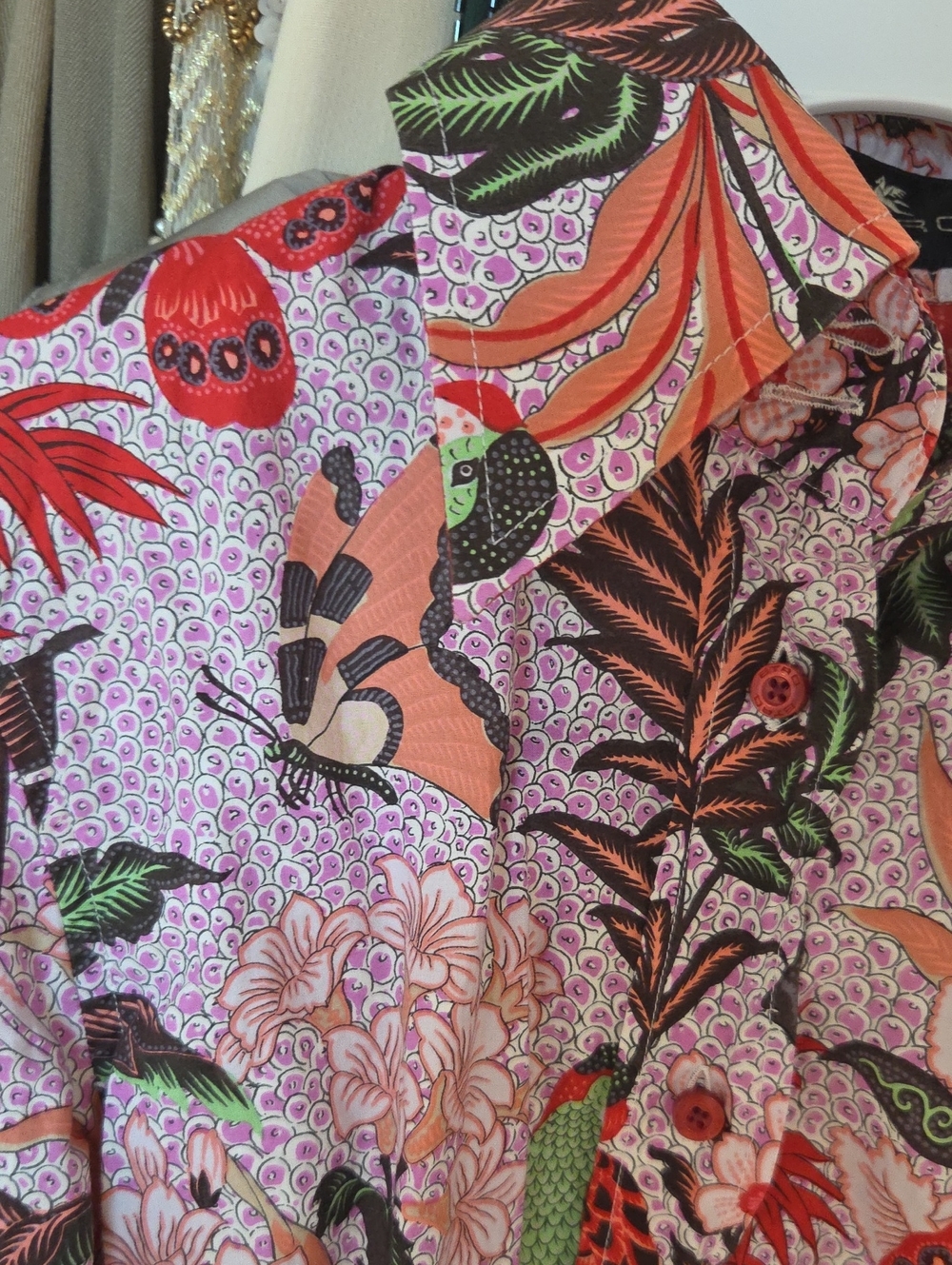 Etro Pink and Red Tropical Print Button-Down Shirt - Picture 3 of 3